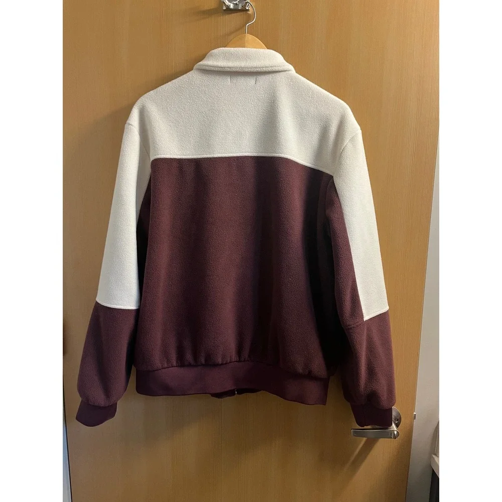True Religion Fleece Track Jacket Mens Medium Burgundy Cream Colorblock Zip Up